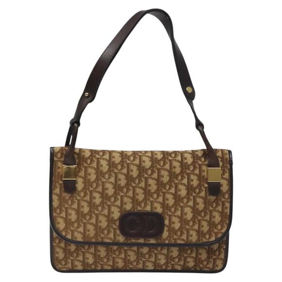 DIOR Trotter Canvas Shoulder Bag Brown Gold - Picture 2 of 12
